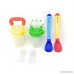 URRA USA Baby Food Feeder 2 Pack Fresh Fruit Feeder. Infant Teething Silicone Feeder (Green & Yellow) 2 Pack Baby Spoons (Blue & Yellow) + 2 FREE Baby Finger Toothbrush (Clear) - B076ZTSD8W